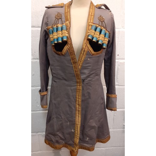 68 - An early 20th Century Russian Cossack Chokha grey cotton fitted tunic A/F with traditional Gazyrs ca... 
