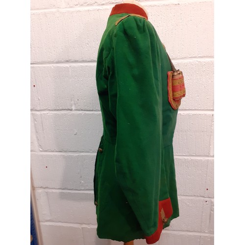 67 - An early 20th Century Russian Cossack Chokha green felt fitted tunic A/F having a traditional Gazyrs... 