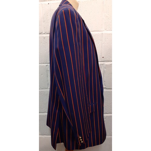64 - An Alexandre blue, orange and yellow regatta stripe blazer, tailored in England, having gilt crested... 