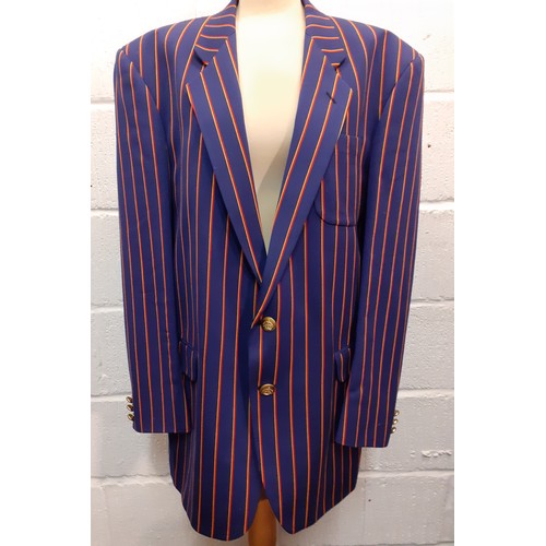 64 - An Alexandre blue, orange and yellow regatta stripe blazer, tailored in England, having gilt crested... 
