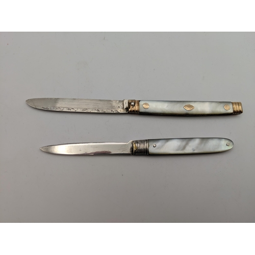 82 - Two 19th century silver bladed fruit knives, one with gold coloured mounts Location: CAB1