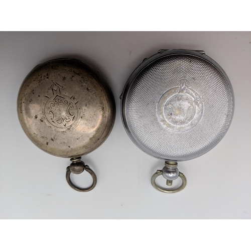 83 - Three silver cased pocket watches with enamel dials, and another Location: A4M