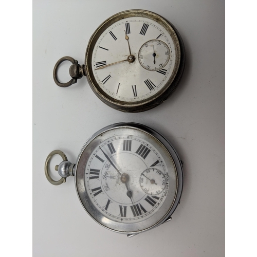 83 - Three silver cased pocket watches with enamel dials, and another Location: A4M