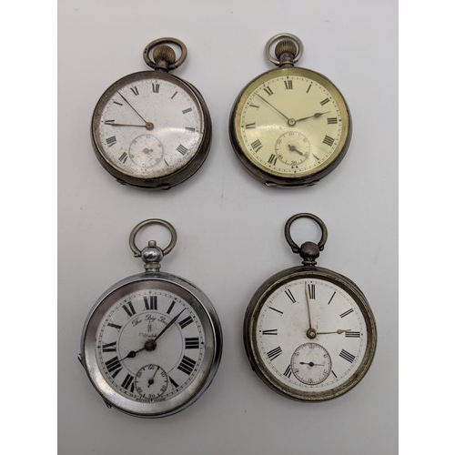 83 - Three silver cased pocket watches with enamel dials, and another Location: A4M