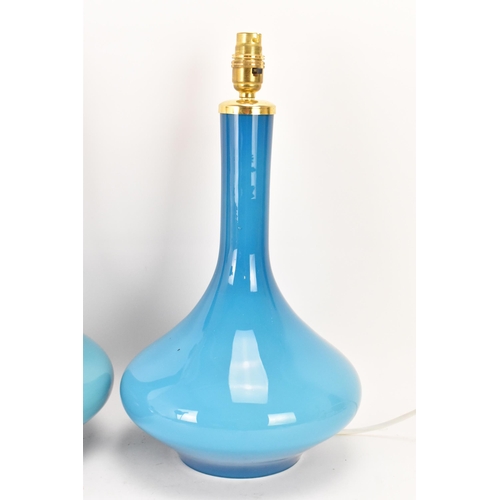 51A - A large pair of vintage turquoise blue cased glass Holmegaard style table lamps, retailed by Illums ... 