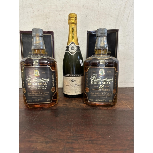 70 - A single bottle of Pertois - Moriset Champagne 75cl & 2 bottles of Ballantines Gold seal, Special Re... 