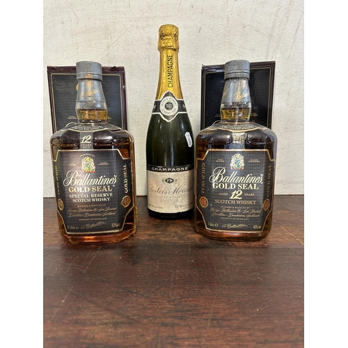 70 - A single bottle of Pertois - Moriset Champagne 75cl & 2 bottles of Ballantines Gold seal, Special Re... 