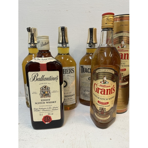 157 - Three bottles of Teachers Highland Cream Scotch Whisky, one bottle of Grants Scotch Whisky, 4 x 75cl... 