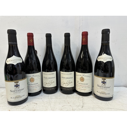 130 - Sic bottles of mixed reds to include Crozes-Hermitage 2015, Reserve des Hospitaliers 2015, Sizeranne... 