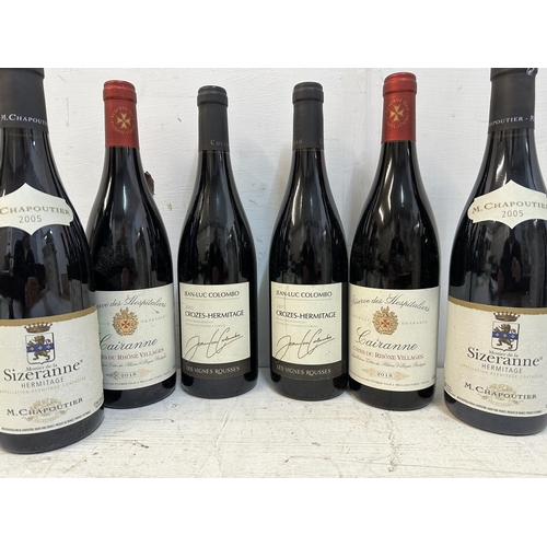 130 - Sic bottles of mixed reds to include Crozes-Hermitage 2015, Reserve des Hospitaliers 2015, Sizeranne... 