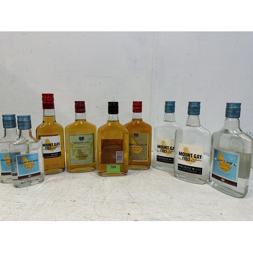 124 - Twelve bottles of Mount Gay Barbados Rum and Brandy, 3 x 200ml, 8 x 375ml, 1 x 350ml Location:G2.1