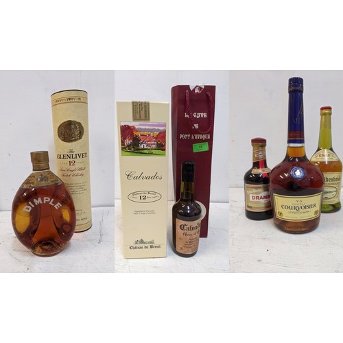 102 - A mixed lot of spirits to include Alter Weinbrand VSOP Aus Rudesheim brandy, Courvoisier VS Cognac, ... 