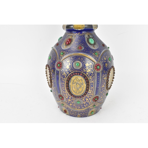 167 - A large 19th century bohemian flash overlay and jewelled cut glass decanter, in cobalt blue overlay ... 