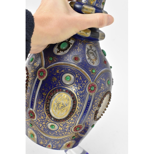 167 - A large 19th century bohemian flash overlay and jewelled cut glass decanter, in cobalt blue overlay ... 