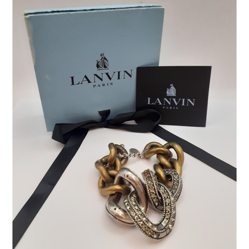 48 - Lanvin-A brushed gold tone and rhinestone large chunky chain bracelet, total length 18cm with silver... 