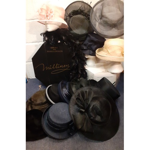 88 - A quantity of 13 modern ladies formal hats to include straw hats in various colours and styles toget... 