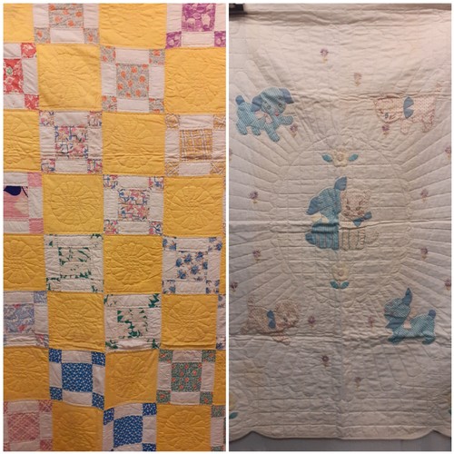 91 - A mid 20th Century American Mid West double layer handmade patchwork quilt in a geometric square des... 