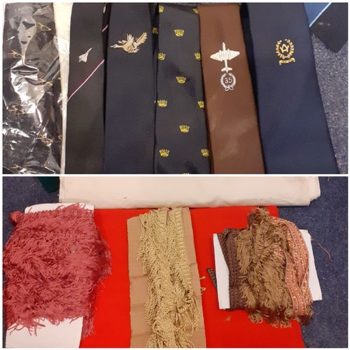 159 - A collection of vintage neck ties to include a navy Concorde example, a Blind Veterans tie and crest... 