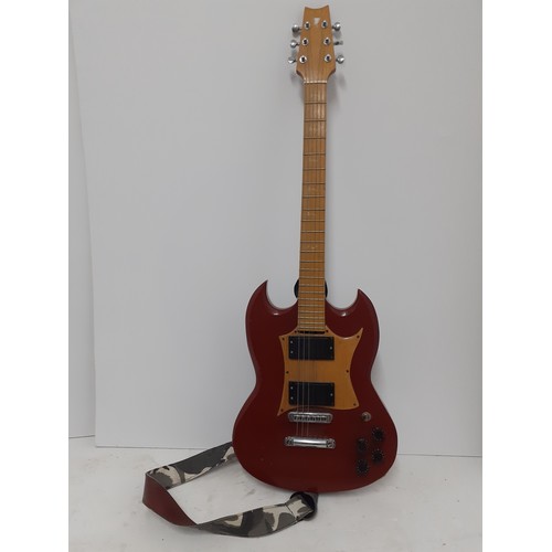 184 - A Gibson SG clone with an after-market replacement neck in red with a wooden pick guard together wit... 