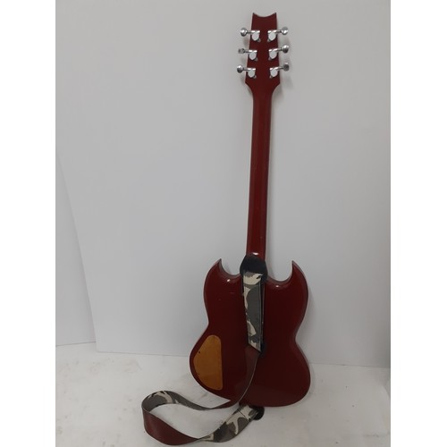 184 - A Gibson SG clone with an after-market replacement neck in red with a wooden pick guard together wit... 