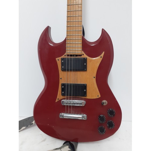 184 - A Gibson SG clone with an after-market replacement neck in red with a wooden pick guard together wit... 