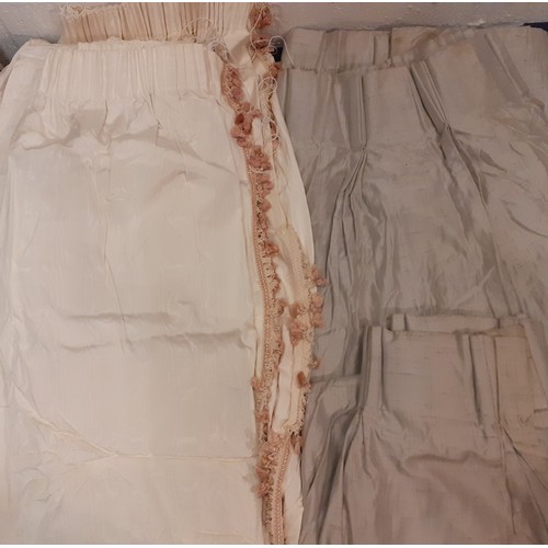 163 - Two pairs of late 20th Century and later silk curtains comprising a pair of grey taffeta silk curtai... 