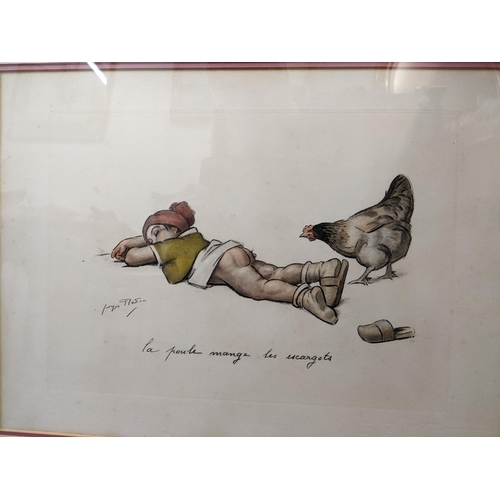 82 - After Georges Redon 1869-1943 French - two comic lithographic coloured prints, Conard Mange Le Limai... 