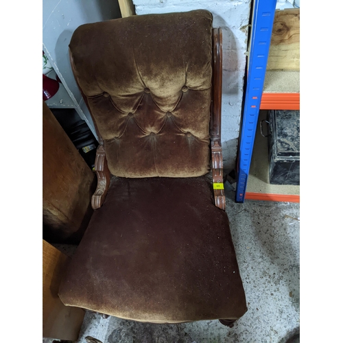 68 - A Victorian mahogany upholstered nursing chair on turned front legs and porcelain castors, Location:... 