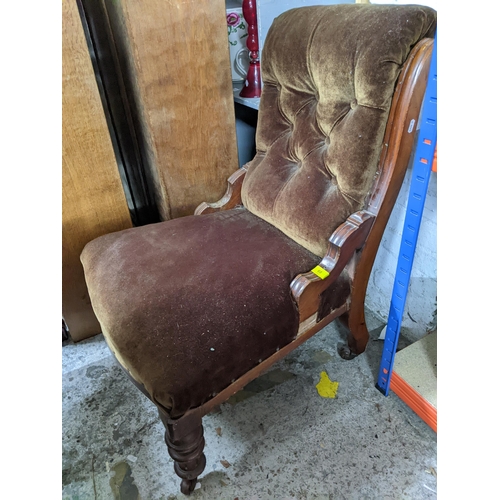 68 - A Victorian mahogany upholstered nursing chair on turned front legs and porcelain castors, Location:... 