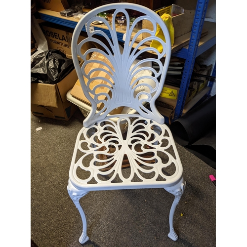 74 - A white painted metal garden table and four garden chairs, Location:G