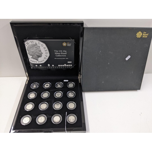United Kingdom - Elizabeth II (1952-2022), Royal Mint 'The UK 50p Silver Proof Collection', 40th Anniversary (1969-2009) set, comprising of 16 50pence to include, Kew Gardens, 1992/93 Dual dated example, and others, together with fitted presentation case and certificate,