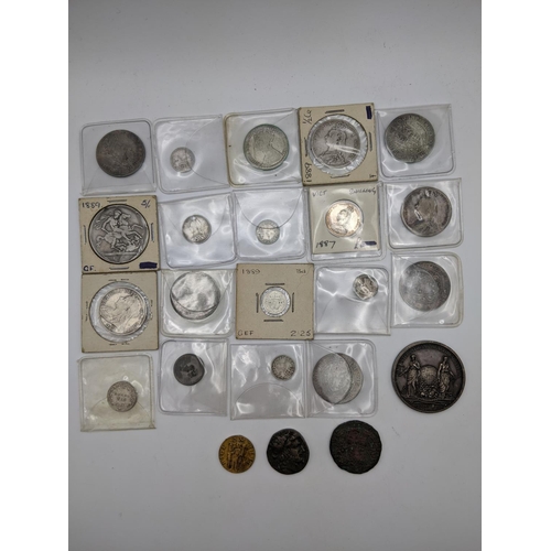 16 - Victoria silver coinage to include an 1889 crown, 1859 Gothic Florin, half crowns 1889-1891, 1896, 1... 