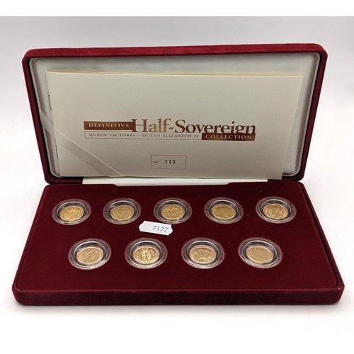 United Kingdom - Mixed Monarchs -  Royal Mint Definitive Half-Sovereign Queen Victoria - Queen Elizabeth II Collection, comprising of nine half Sovereigns with highlights to include 1859 shield back, 1892 Jubilee bust, 1910 Edward VII, 1914, 2005 Ian Rank-Broadley design and others,