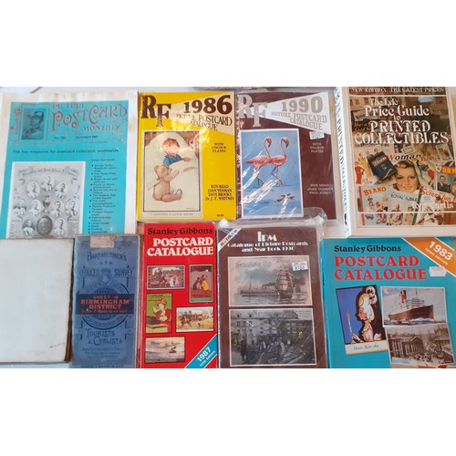 243 - Postcard collectors catalogues and magazines together with 2 maps, one Bartholomew's Sheet 18 Birmin... 