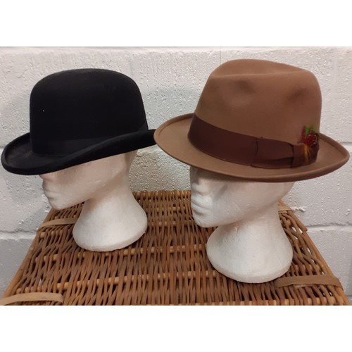 176 - Two vintage gents hats comprising a black felt bowler hat, 57cm internal circumference and a Scott &... 