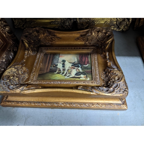 266 - A group of framed prints to include two depicting a hunter and rider, marine scene, one depicting th... 