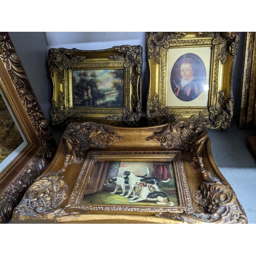 266 - A group of framed prints to include two depicting a hunter and rider, marine scene, one depicting th... 