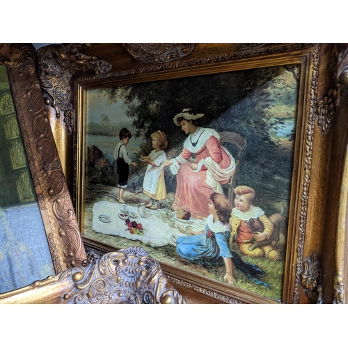 267 - A group of gilt framed prints depicting marine scenes with sail boats, another depicting children ha... 