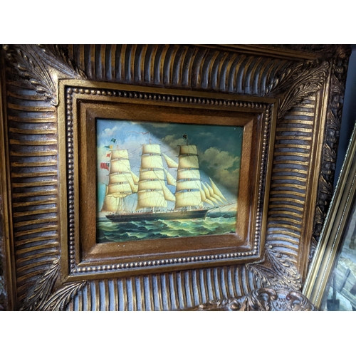 267 - A group of gilt framed prints depicting marine scenes with sail boats, another depicting children ha... 