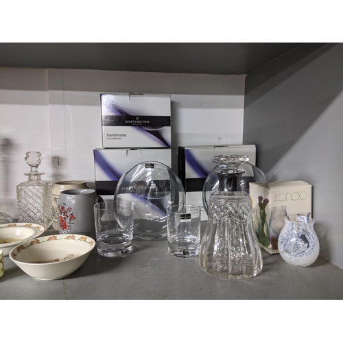 278 - A selection of ceramics and glassware to include a Mappin & Webb cut glass decanter with silver coll... 