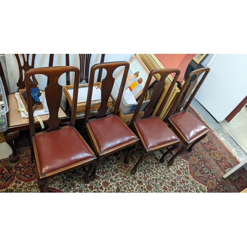 286 - A set of four 1920's Queen Anne style mahogany framed dining chars with leather upholstered seats
Lo... 