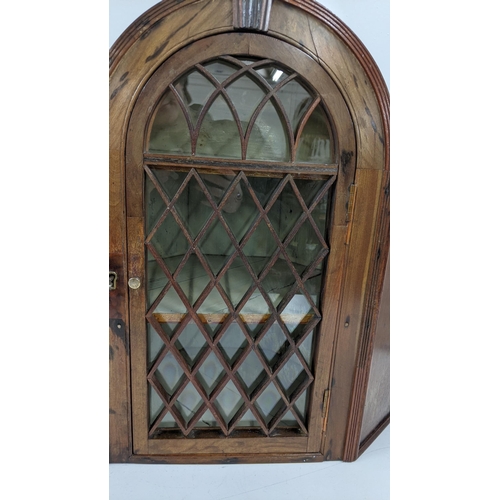 307 - A mahogany glass fronted diamond pattern corner cupboard, 53cm h x 52cm w x 28 d, circa 1860, togeth... 