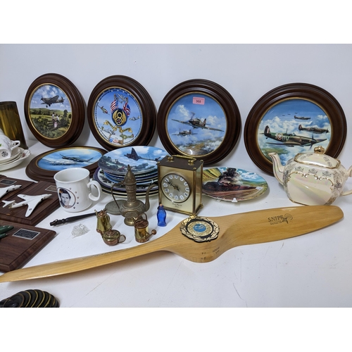 368 - A mixed lot to include Coalport limited edition aviation collectors plates, some mounted in frames, ... 