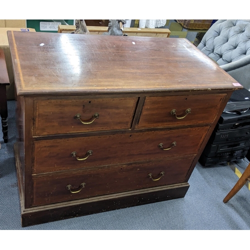 395 - A circa 1900 Shodbred & Co mahogany and boxwood inlaid chest of two short and two long drawers, 82cm... 