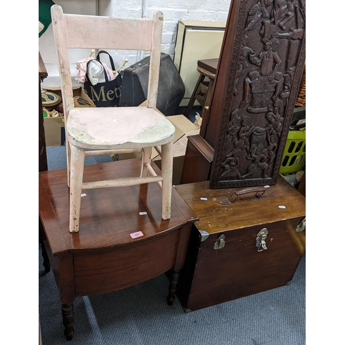 397 - A mixed lot to include a 19th century converted commode, carved aboriginal panel and other items
Loc... 