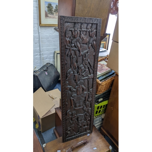 397 - A mixed lot to include a 19th century converted commode, carved aboriginal panel and other items
Loc... 