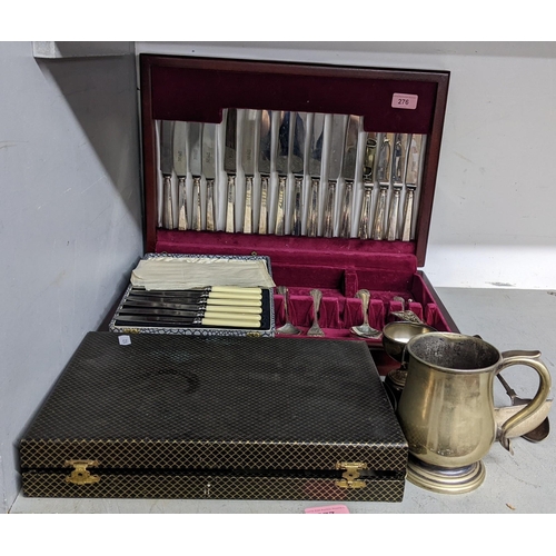 276 - A Harrods silver plated canteen of cutlery in a wooden case and other mixed silver plated items
Loca... 