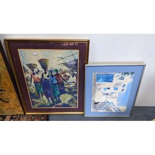 403 - Mixed pictures to include Paul Kimatho oil on canvas depicting a continental landscape and others, W... 