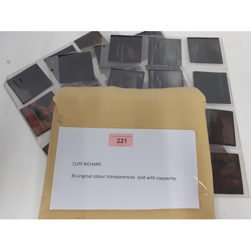 221 - A collection of 36 original colour transparencies of Cliff Richard, sold with Copyright. Location:1.... 