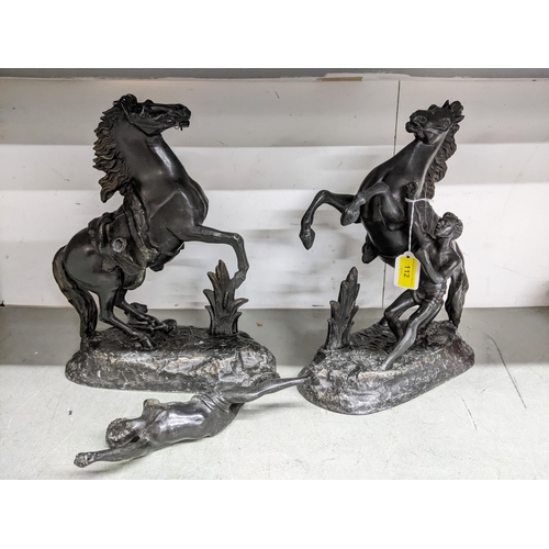 406 - A pair of 19th century Spelter Marley horse sculptures patinated in a bronze colour (A/F) 39cm h
Loc... 